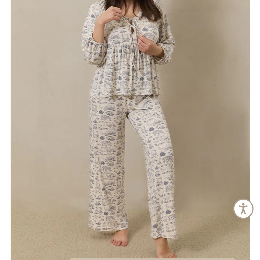 Solly baby Bleu Toile tie top long sleeve sleep set